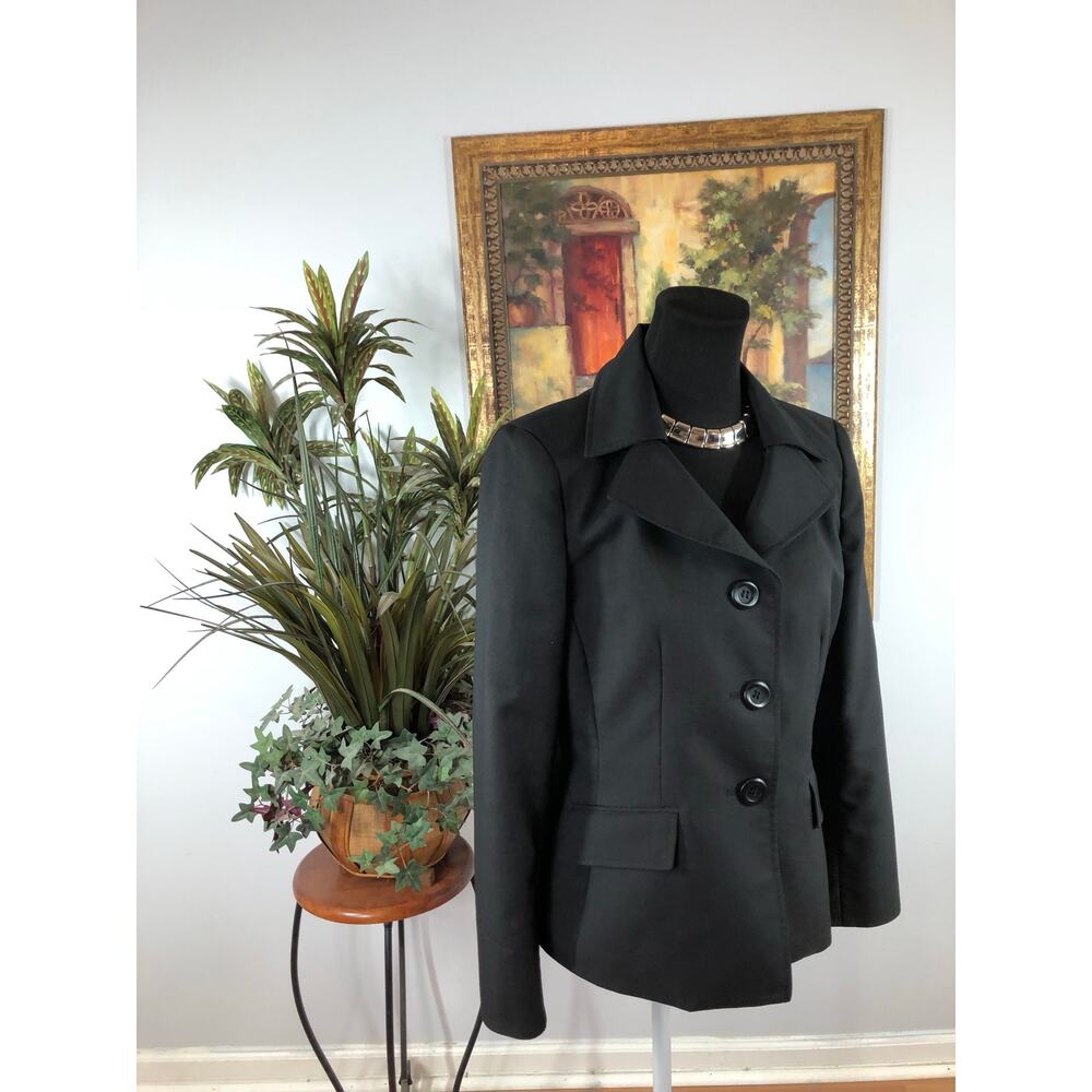 Le Suit Women Blazer 10P Black Lapel Notch Collar 3 Buttons Closure Long Sleeve